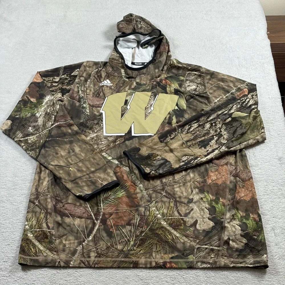 Adidas Hoodie Mens Camo Pullover NCAA Big 10 Wisconsin Badgers 2XL